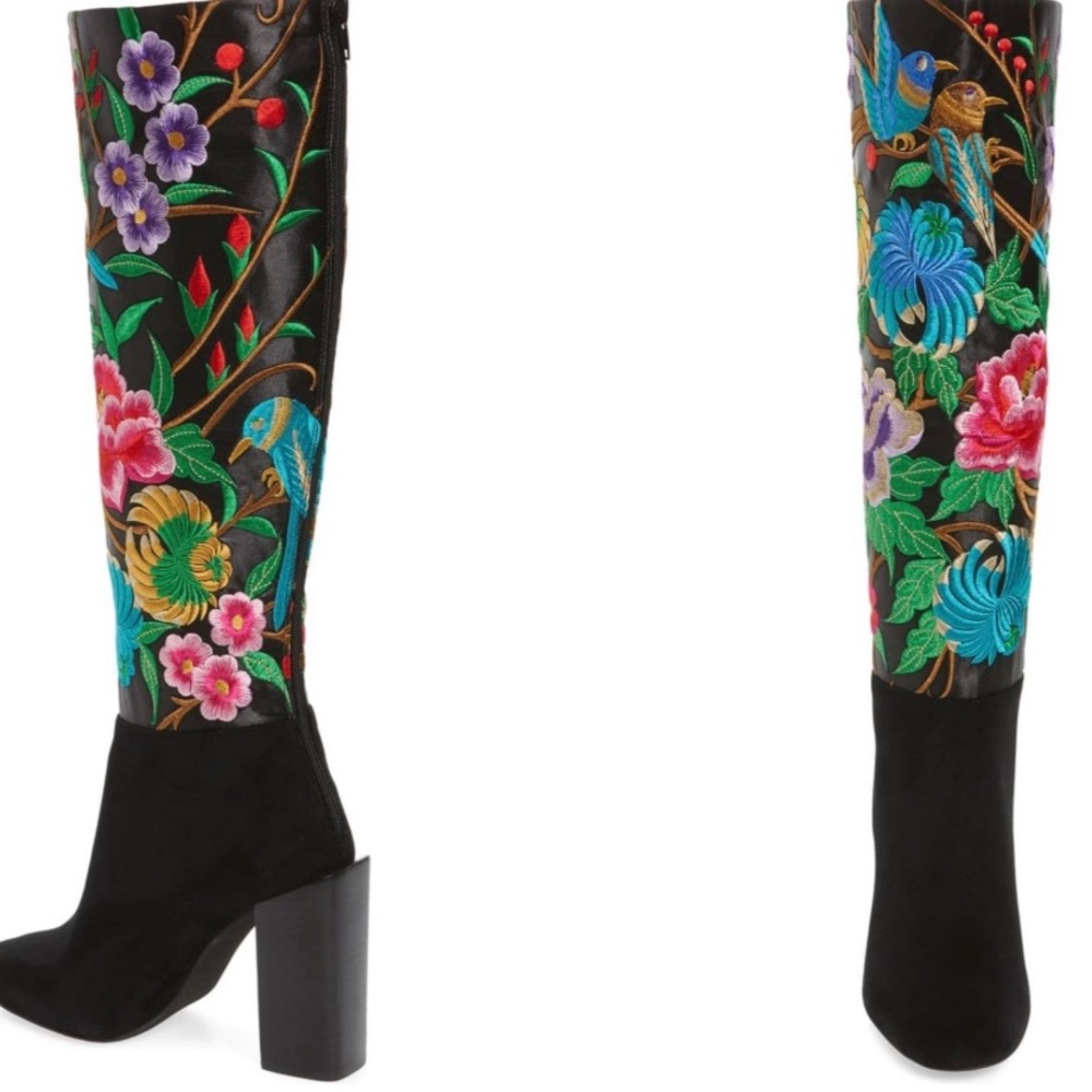 Jeffery Campbell embroidered birds and flowers